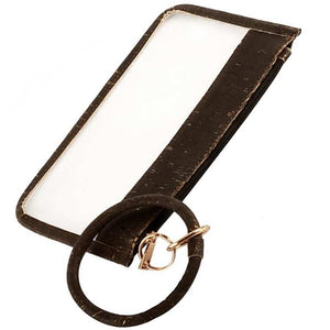 [12pcs set] Cork pattern clear pouch with key ring - black