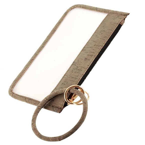 [12pcs set] Cork pattern clear pouch with key ring - olive