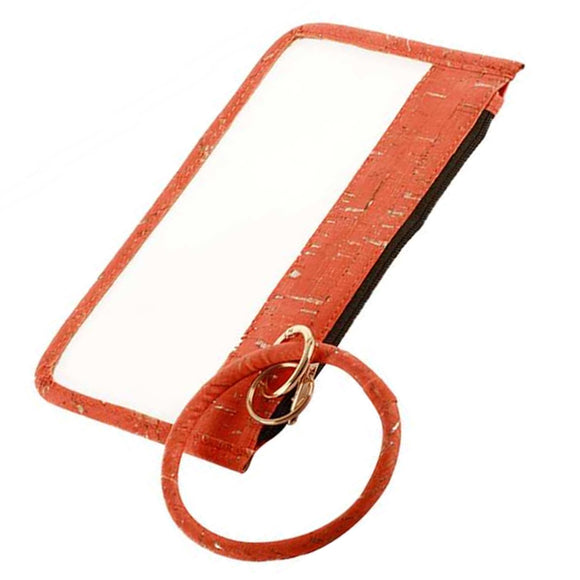 [12pcs set] Cork pattern clear pouch with key ring - orange