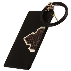 [12pcs set] Leopard detail pouch with key ring - black