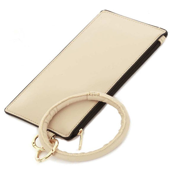 [12pcs set] Leather pouch with key ring - ivory