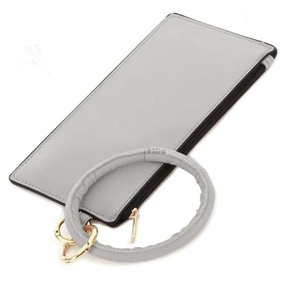 [12pcs set] Leather pouch with key ring - grey