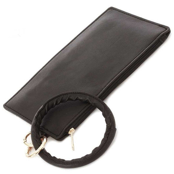 [12pcs set] Leather pouch with key ring - black