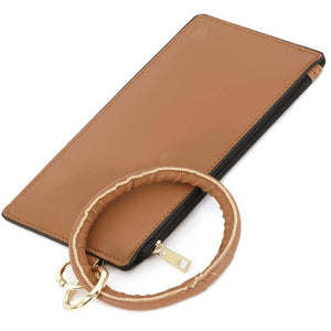[12pcs set] Leather pouch with key ring - brown