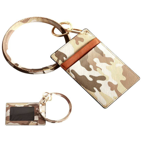[12pcs set] Camo ID card holder with key ring - brown