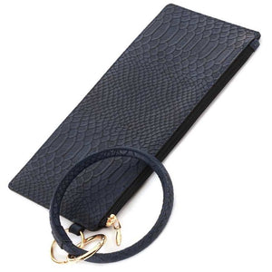 [12pcs set] Snake pattern pouch with key ring - navy