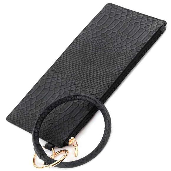 [12pcs set] Snake pattern pouch with key ring - grey