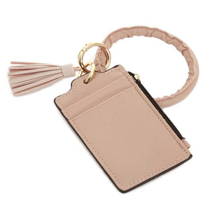 [12pcs set] Tassel & keyring ID card holder  - light pink