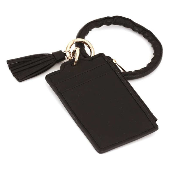 [12pcs set] Tassel & keyring ID card holder  - black