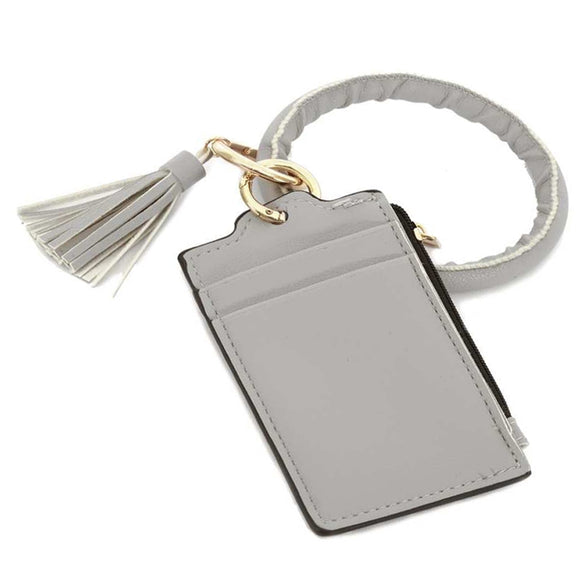 [12pcs set] Tassel & keyring ID card holder  - grey