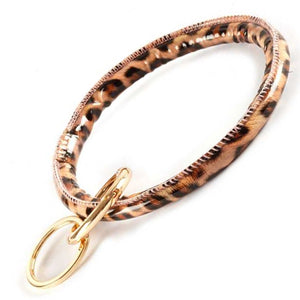 [12pcs set] Leopard bangle key ring - brown