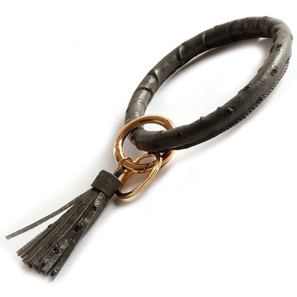 [12pcs set] Ostrich bangle with tassel key ring - grey