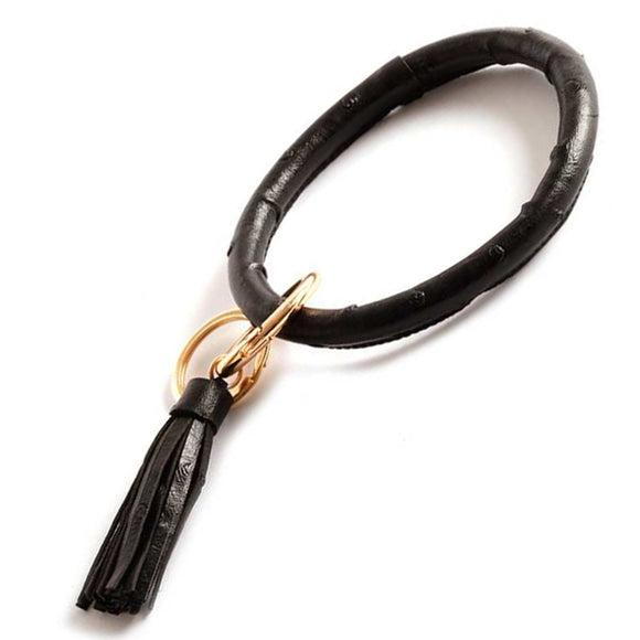[12pcs set] Ostrich bangle with tassel key ring - black