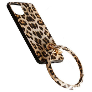 [12pcs set] iPhone 11 case & leopard bangle key chain - brown