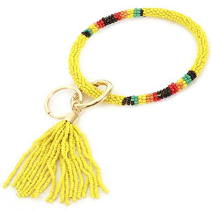 [12pcs set] Bead bangle with tassel key ring - yellow