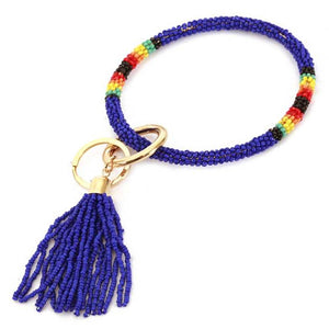[12pcs set] Bead bangle with tassel key ring - blue