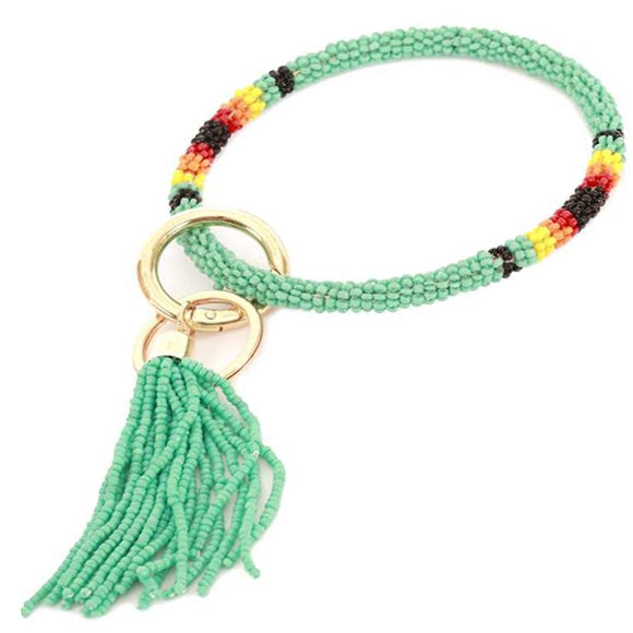 [12pcs set] Bead bangle with tassel key ring - turquoise