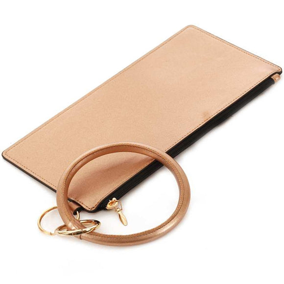 [12pcs set] Metallic pouch with key ring - rose gold