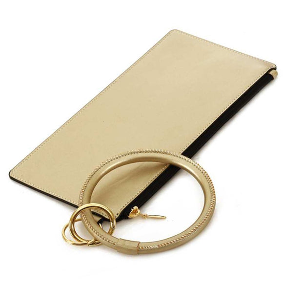 [12pcs set] Metallic pouch with key ring - gold