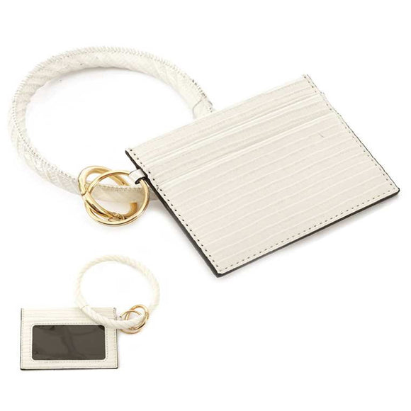 [12pcs set] ID card holder with key ring - white