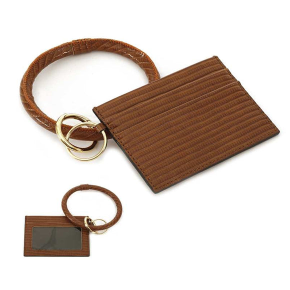 [12pcs set] ID card holder with key ring - brown