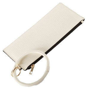 [12pcs set] Textured pouch with key ring - white