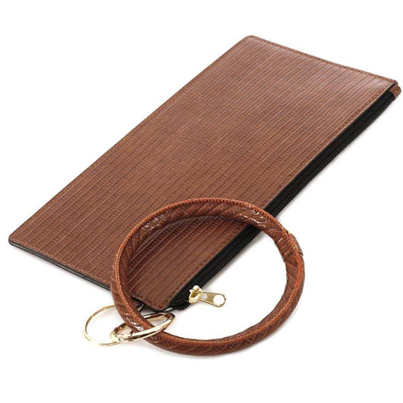 [12pcs set] Textured pouch with key ring - brown