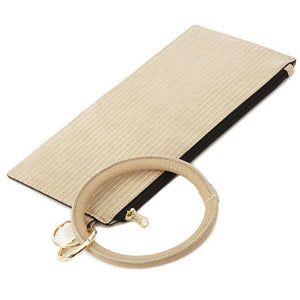 [12pcs set] Textured pouch with key ring - beige