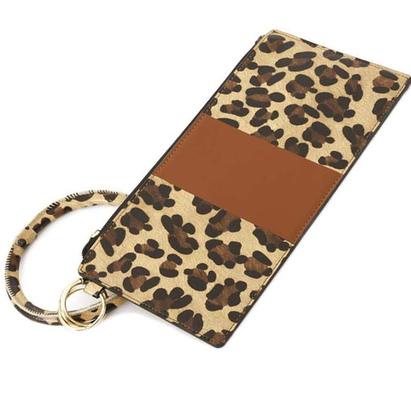 [12pcs set] Leopard detail pouch with key ring - beige