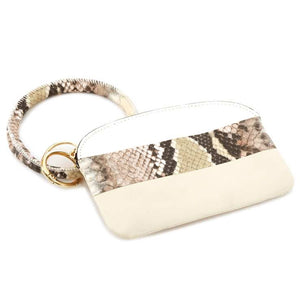 [12pcs set] Snake detail coin wallet with key ring - ivory