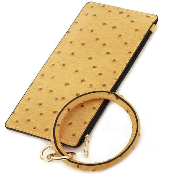 [12pcs set] Ostrich pouch with key ring - yellow