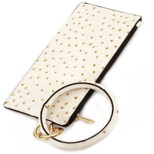 [12pcs set] Ostrich pouch with key ring - white