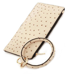 [12pcs set] Ostrich pouch with key ring - ivory