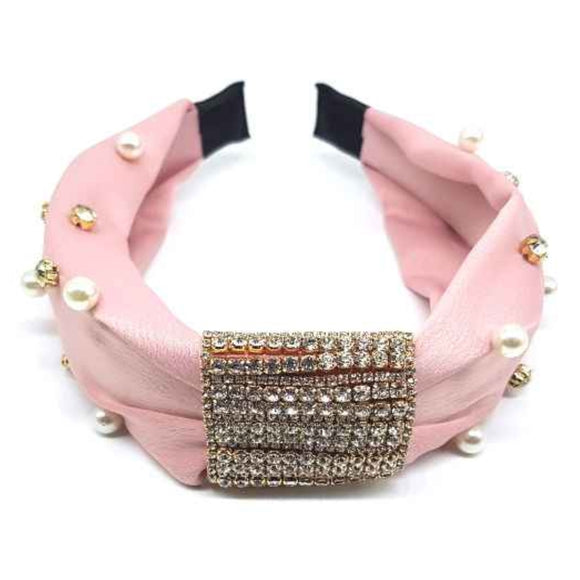 [12pcs set] Rhinestone & Pearl hair band - pink