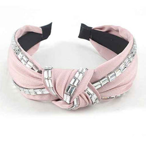 [12pcs set] Rhinestone & wrapped hair band - pink