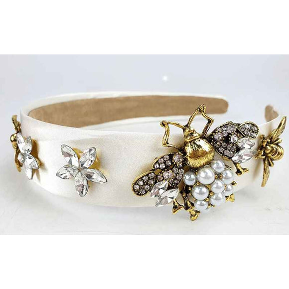 Lady bug pearl & rhinestone headband - gold ivory