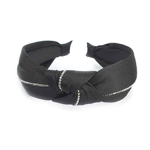 Wrapped pave line headband - black