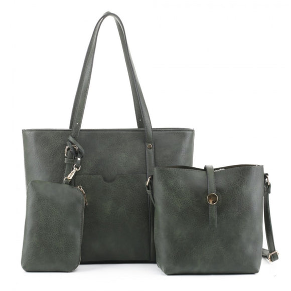 3 in 1 belted tote with crossbody bag - green
