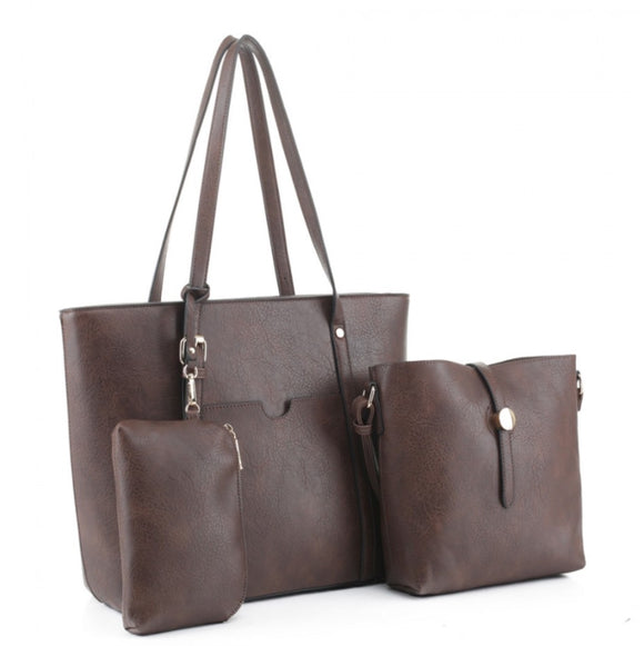 3 in 1 belted tote with crossbody bag - coffee