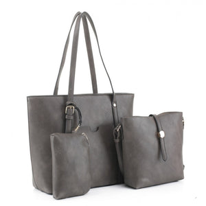 3 in 1 belted tote with crossbody bag - grey