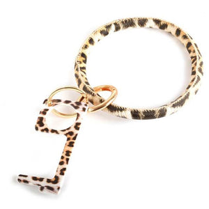 [12pcs set] Leopard bangle with sanitray key chain - gold beige