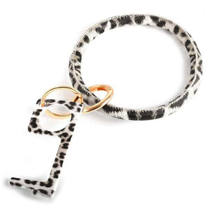 [12pcs set] Leopard bangle with sanitray key chain - gold grey