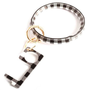 [12pcs set] Plaid bangle with sanitray key chain - black white