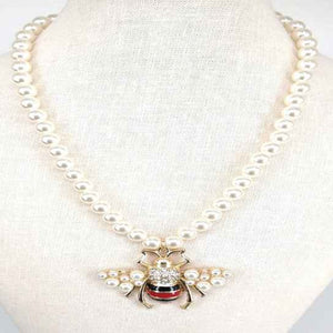 [2pcs] Queen Bee Pearl Necklace - gold