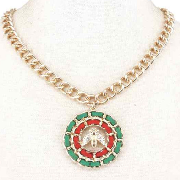 [2pcs] Queen Bee Chain necklace set - green red