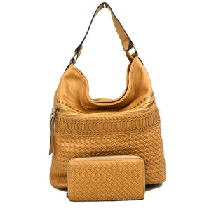 Stud & Weaving hobo bag with wallet - brown