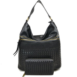 Stud & Weaving hobo bag with wallet - black