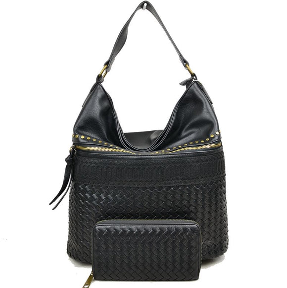 Stud & Weaving hobo bag with wallet - black