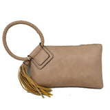 Bangle wristlet with tassel - taupe
