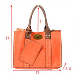 3 in 1 Studded turn lock tote - blue/brown